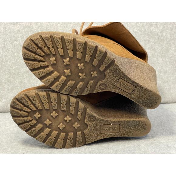 Mia Boots Womens Chaysee Ankle Booties Tan Leather Lace Up Wedge Heels Size 6 - Picture 7 of 8